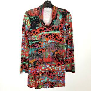 SNO SKINS Women Multicolor Artsy  Tops Sz S Cowl Neck Pullover Long Sleeve